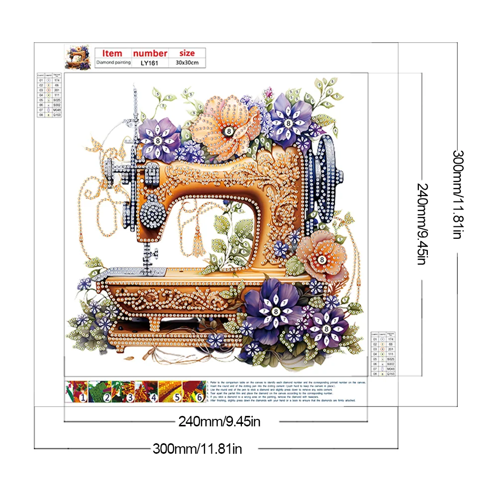 Diamond Painting - Partial Special Shaped Drill - Flower Sewing Machine(Canvas|30*30cm)