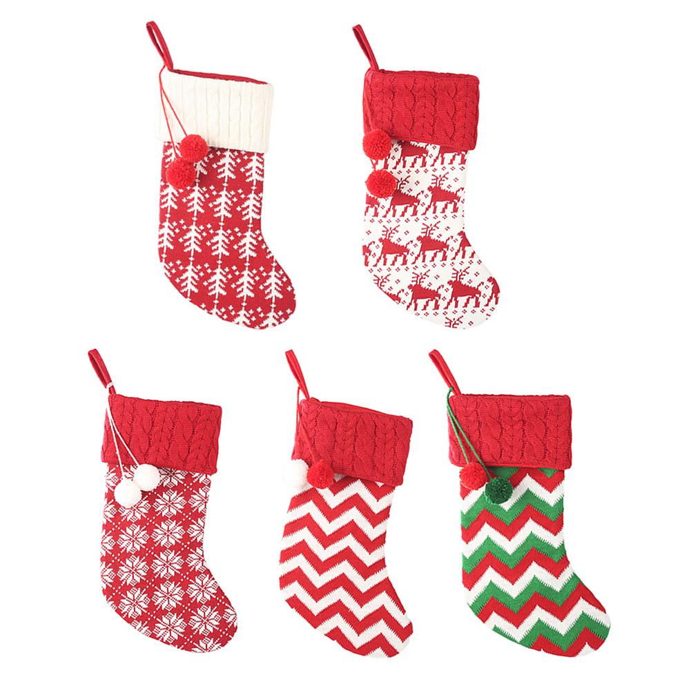 

Cute Knitted Christmas Hanging Stocking Kids Candy Gift Packing Bag Pouch, Red white, 501 Original