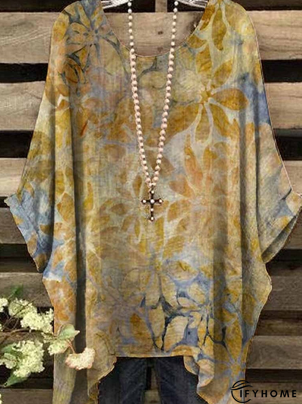 Women's T shirt Tee Flower Casual Daily Floral T shirt Tee Half Sleeve Print Crew Neck Ethnic Loose | IFYHOME