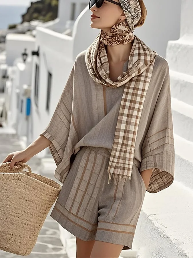 Women'S Loose Striped Holiday Shorts Set 