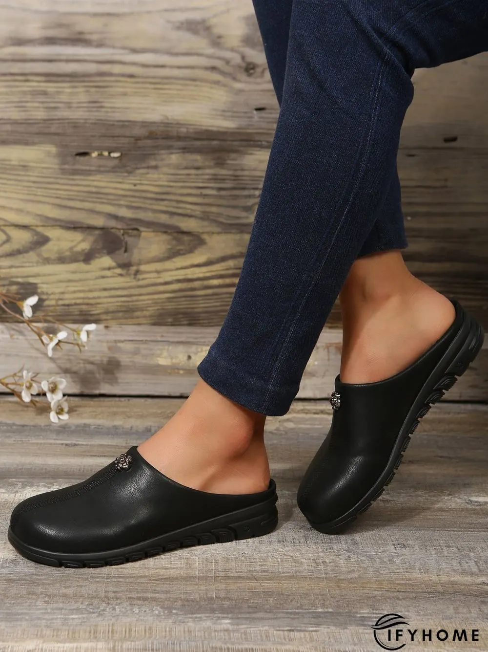 Vintage  Plain Color Non-Slip Flat Mules | IFYHOME