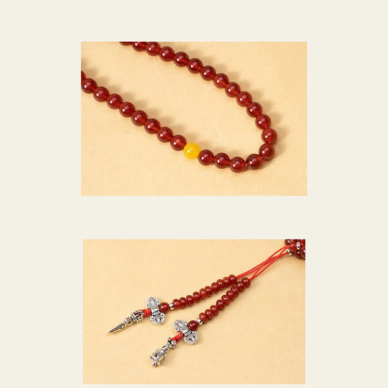 Natural Red Agate Yellow Agate 108 Beads Happiness Wealth Bracelet Mala