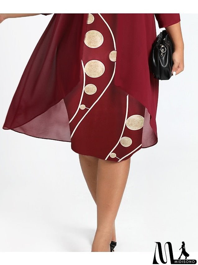 Women's Plus Size Dress Set Graphic Round Neck Ruched 3/4 Length Sleeve Spring Fall Work Formal Knee Length Dress