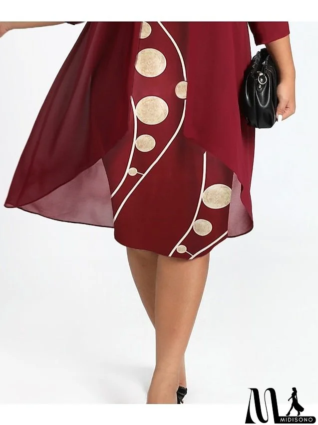 Women's Plus Size Dress Set Graphic Round Neck Ruched 3/4 Length Sleeve Spring Fall Work Formal Knee Length Dress