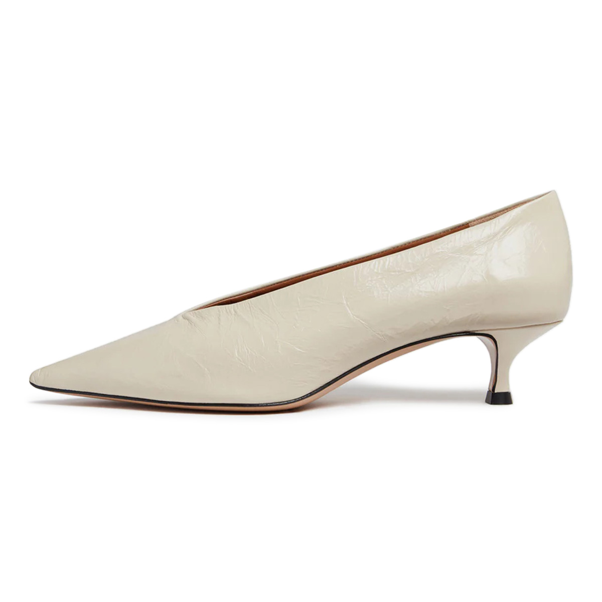 Ivory Vegan Leather Slip-On Pointed Toe Kitten Heel Pumps for Women Nicepairs