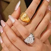 18K Golden Silver Rhinestone Wide Ring