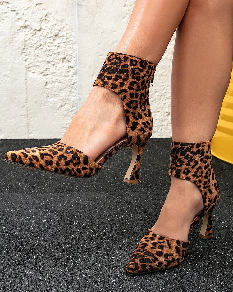 Leopard Print Zip-up High Heels