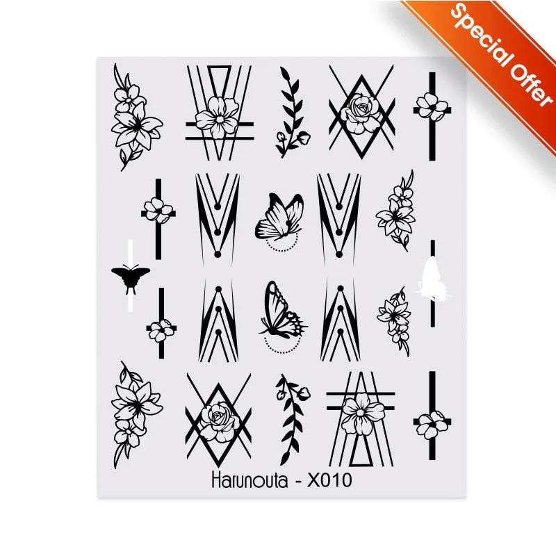 Harunouta Rainbow Wave Love Heart Pattern Water Decals Stickers Butterfly Dragon Geometry Slider For Nails Art Decoration DIY