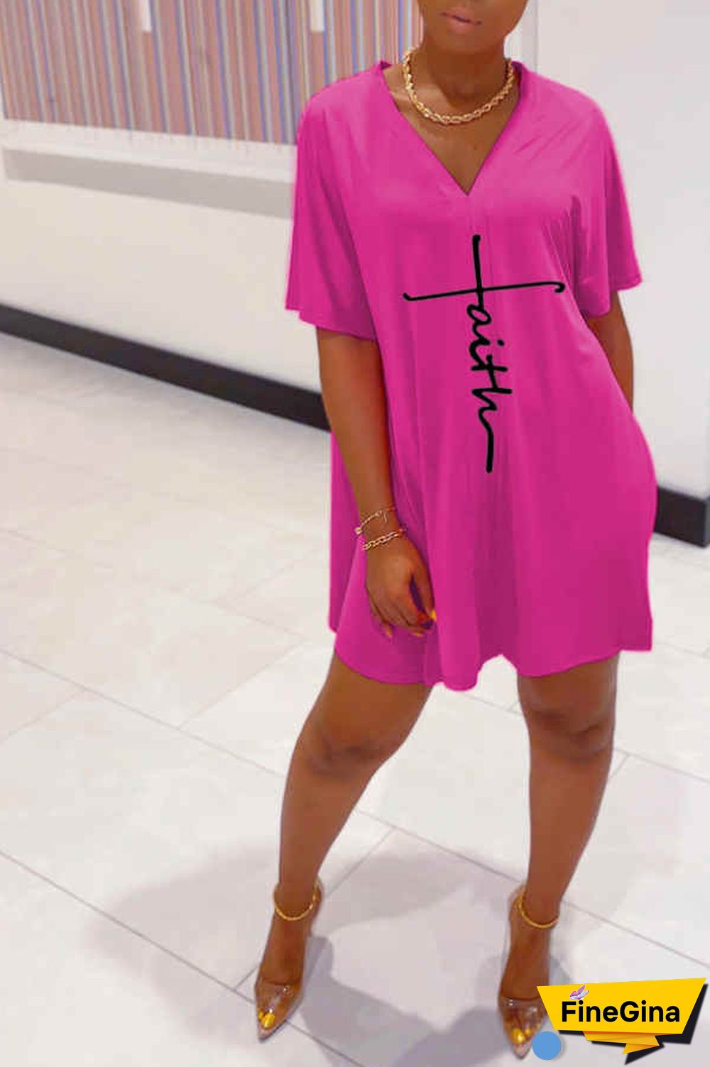 Casual V Neck Letter Print Shorts Set