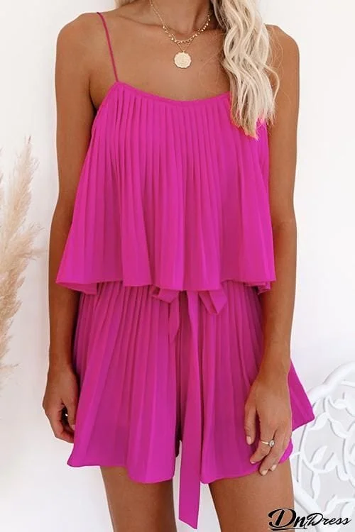 Pleated Belted Slip Mini Dress
