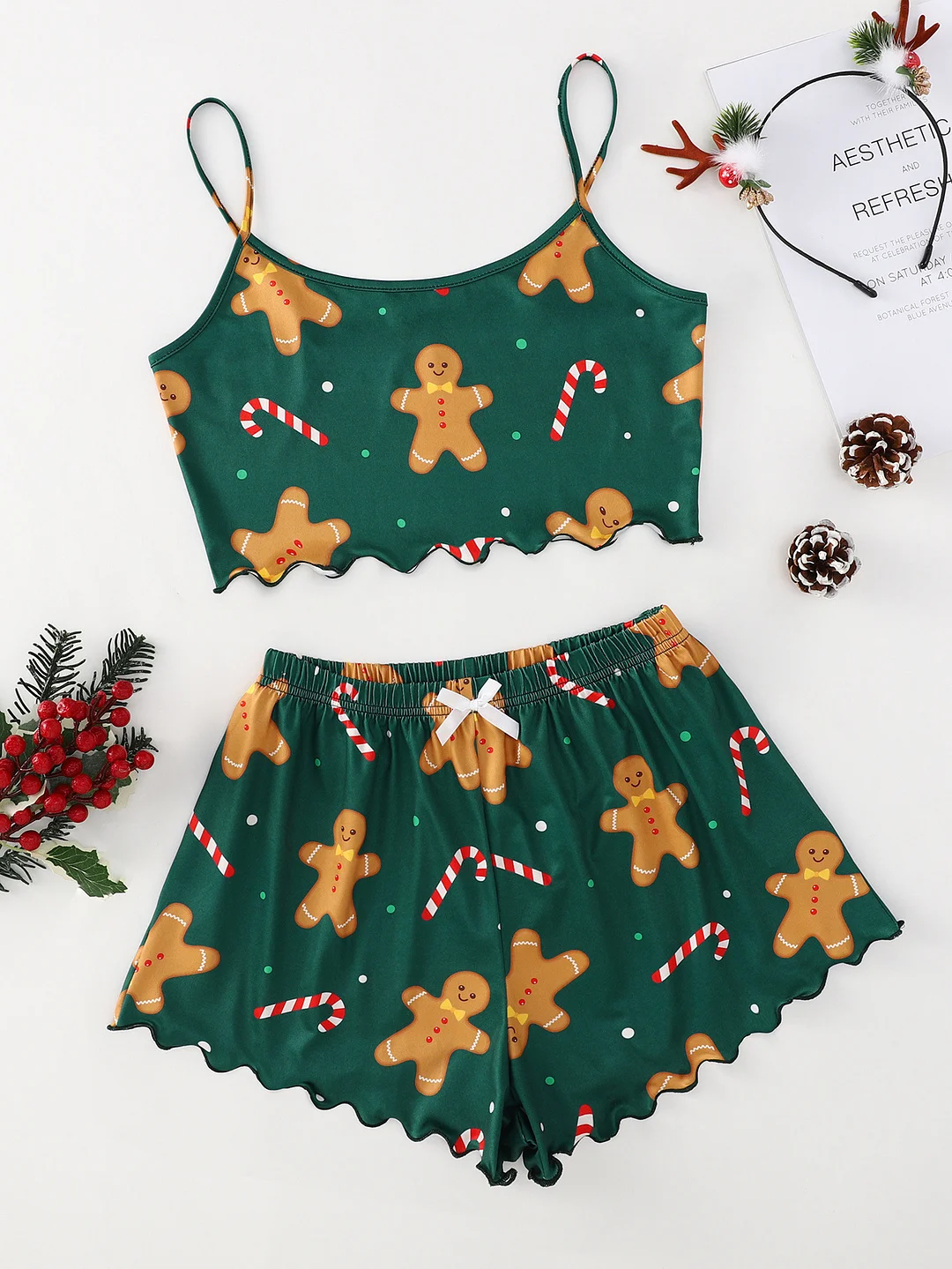 Toloer Toloer Sleeveless Gingerbread Man Sling Vest Milk Silk Home Clothing Pajamas Female Autumn Summer Suit-Outfit Ideas