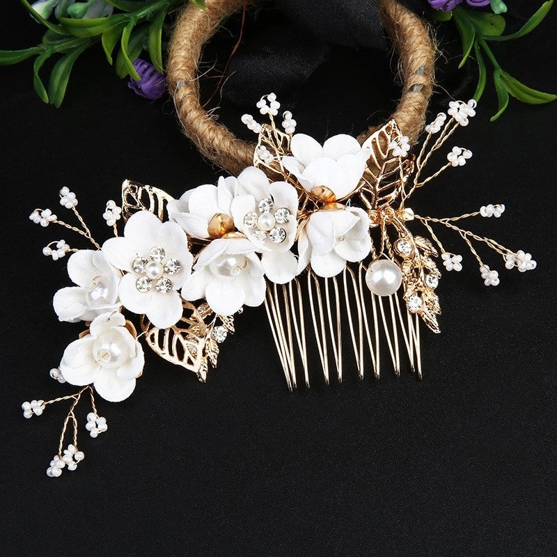 Vintage Golden Leaf Updo Hair Comb Headdress Handmade Bridal Embellished Headdress Flower Comb Hairpin Bridal Accessories