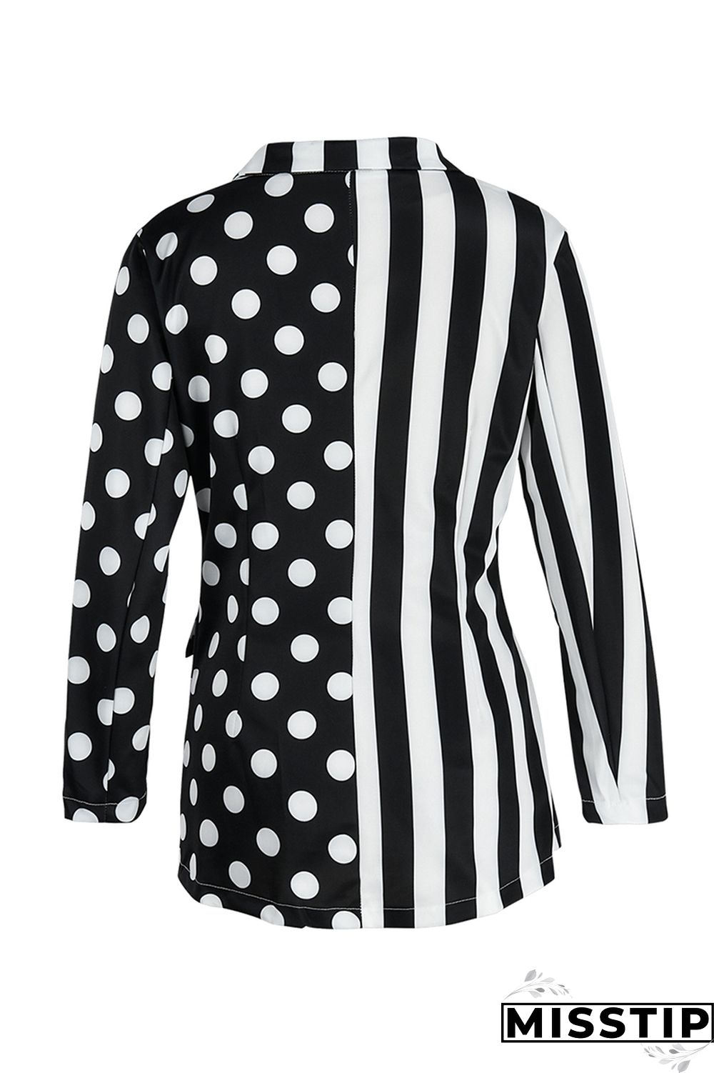 Black And White Fashion Casual Print Patchwork Turndown Collar Outerwear