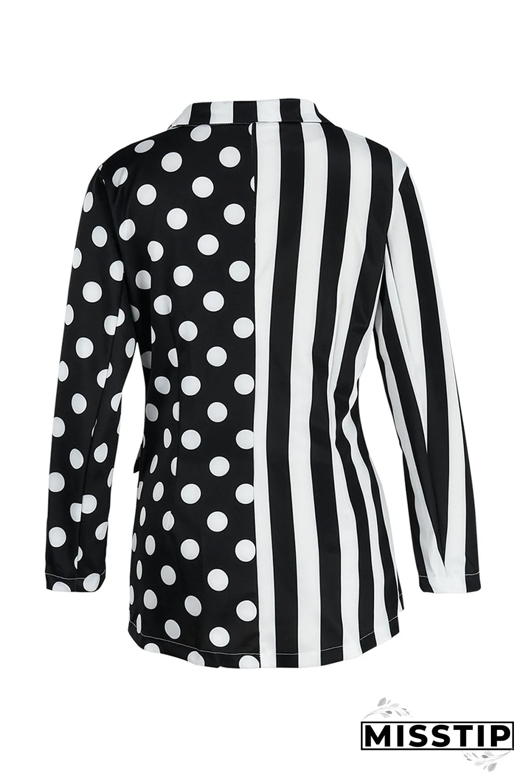 Black And White Fashion Casual Print Patchwork Turndown Collar Outerwear