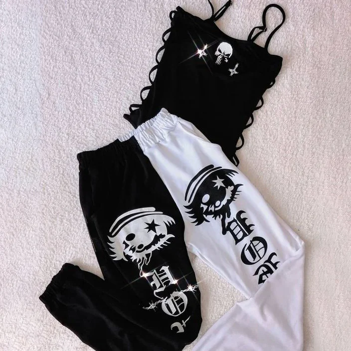 Printed Tank Top Contrast Sweatpants Set