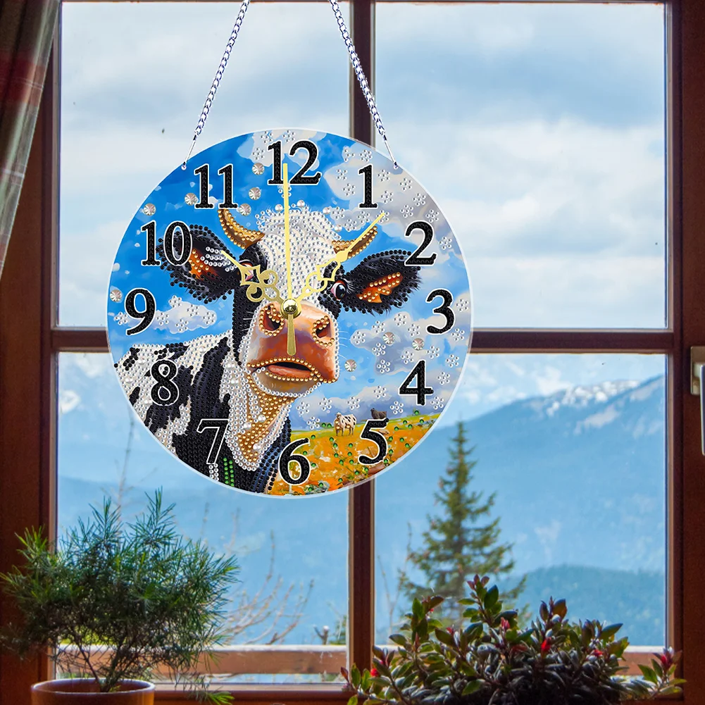 5D DIY Cow Acrylic Special Shape Diamond Painting Clock Art Craft for Home Decor