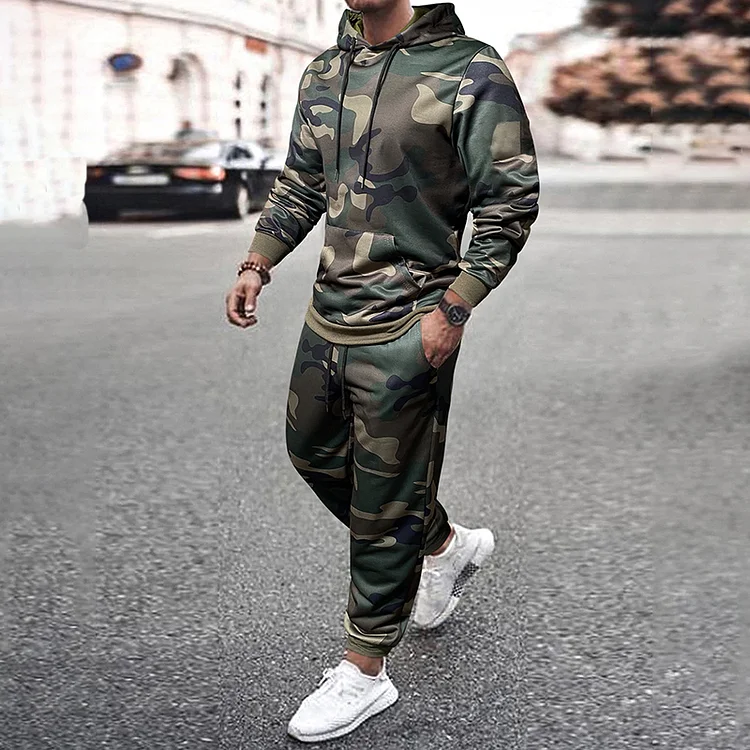 Broswear Camouflage Pattern Print Casual Tracksuit Two Piece Set