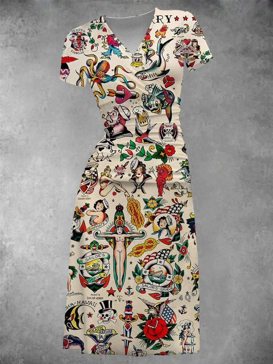 Women's Retro Sailor JERRY Printed Maxi Dress