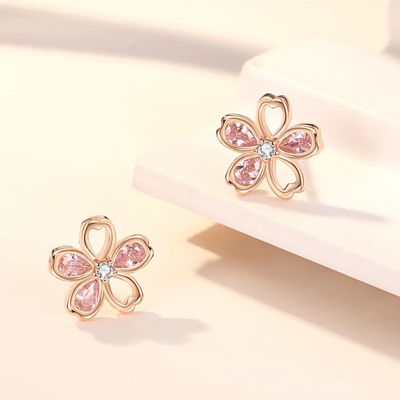 Cherry Blossom Crystal Stud Earrings & Necklace