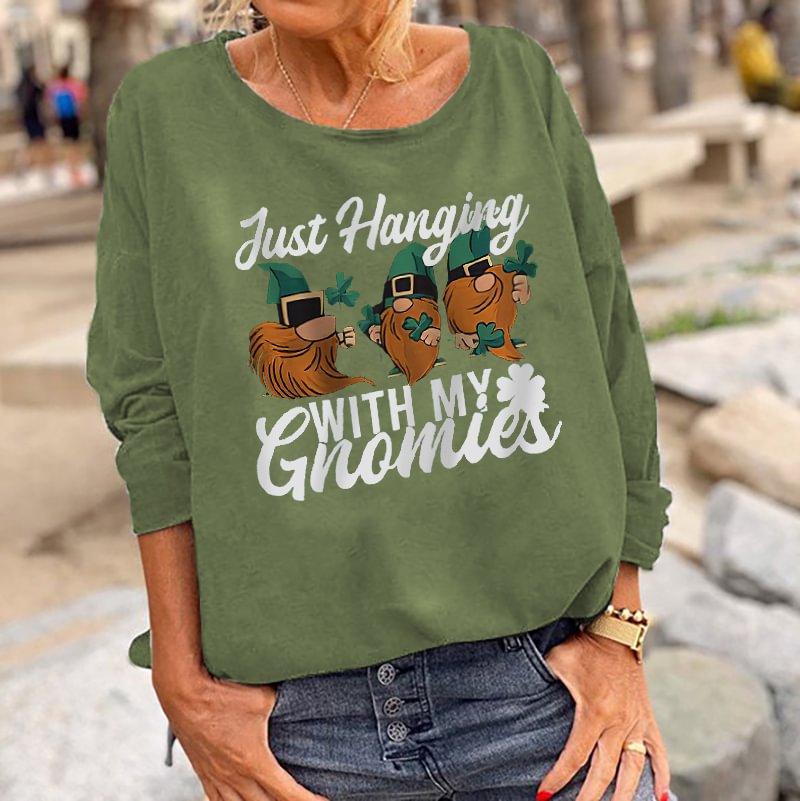 Just Hanging With My Gnomies Printed Women Crew Neck T-shirt