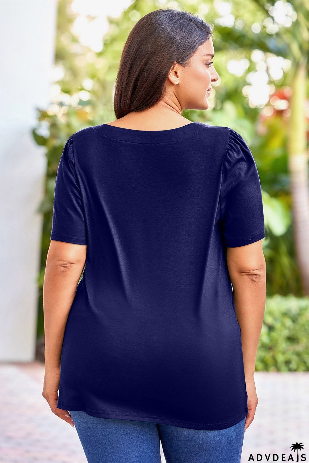 Plus Size Square Neck Puff Sleeve Tee