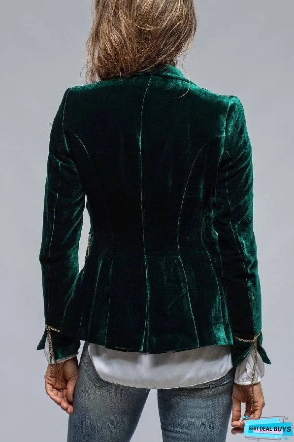 Vintage Gold Velvet Long Sleeve Pocket Blazer