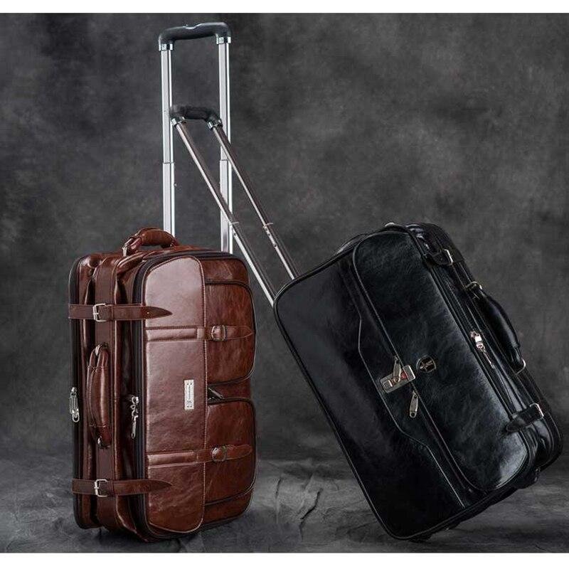 Retro Business Rolling PU Leather Travel Luggages