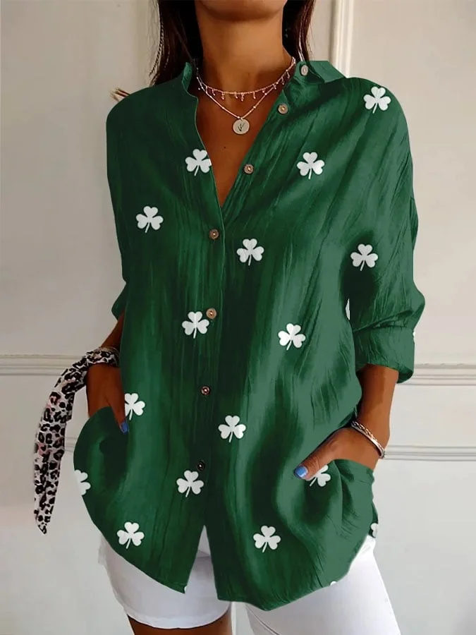Women's St. Patrick's Day Art Print Long Sleeve Shirt 