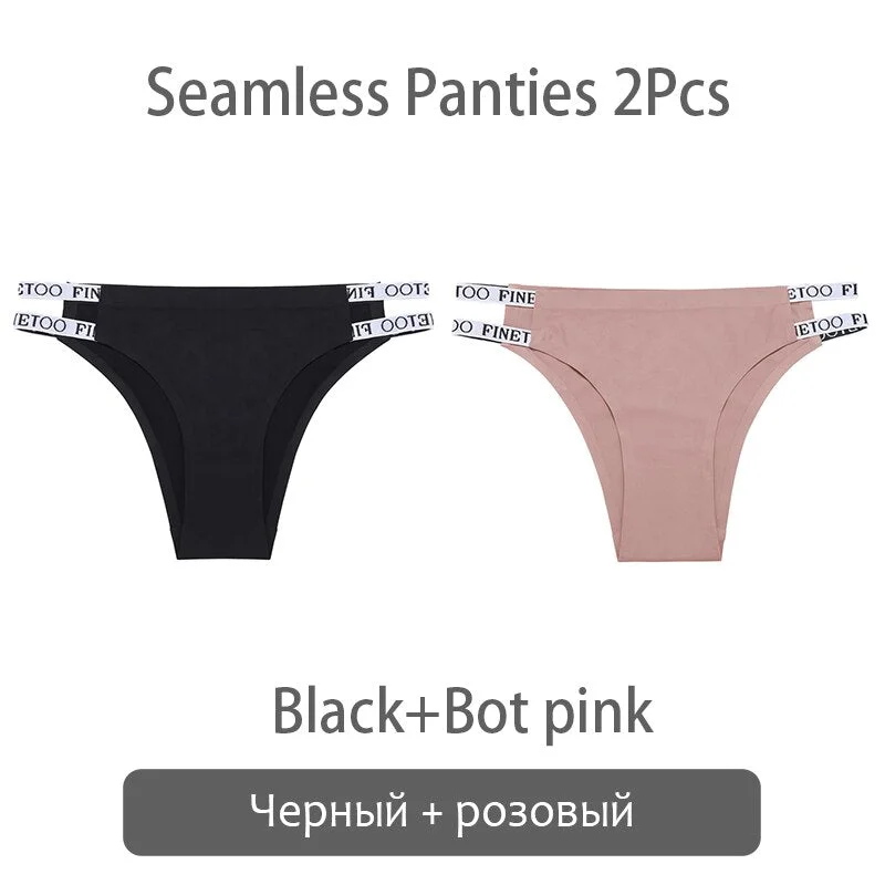 FINETOO Sexy Brazilian Panties Women Seamless Thongs M-XL Ladies Soft Underpants Smooth Letter Underwear Female Lingerie 2021
