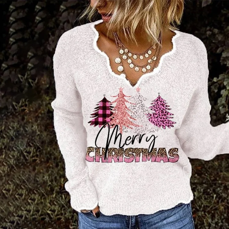 Merry Christmas Christmas Tree Printed Sweater