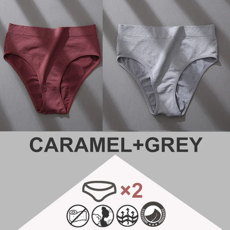 FINETOO 2PCS/Set Women Panties Bodyshaper M-2XL Women's Underwear Lingerie 8 Solid Colors Sexy Female Undepant High Waist Briefs