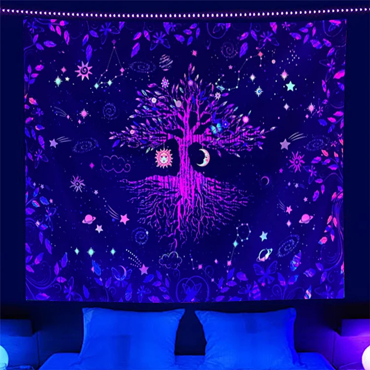 Tree Fluorescent Tapestry Wall Hanging Mat Carpet Luminous Glow Background