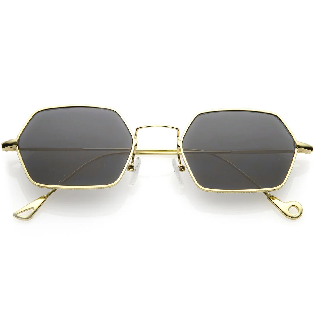 Small Metal Hexagon glasses Ultra Slim Arms Colored Flat Lens 51mm