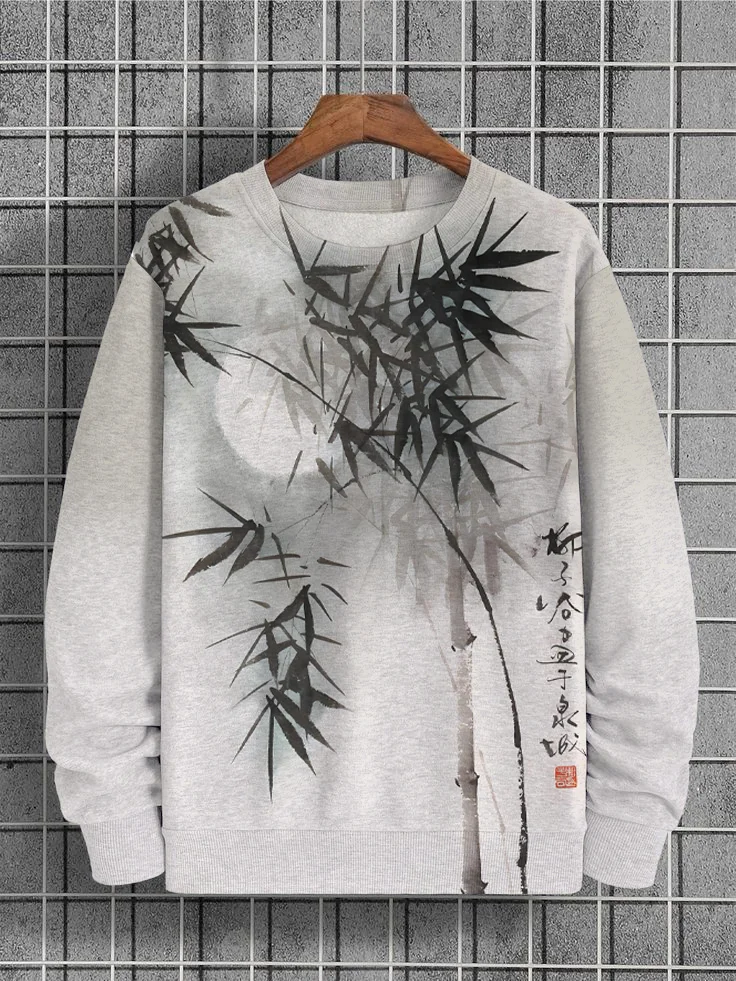 Men's Bamboo Ink Painting Art Print Casual Sweatshirt