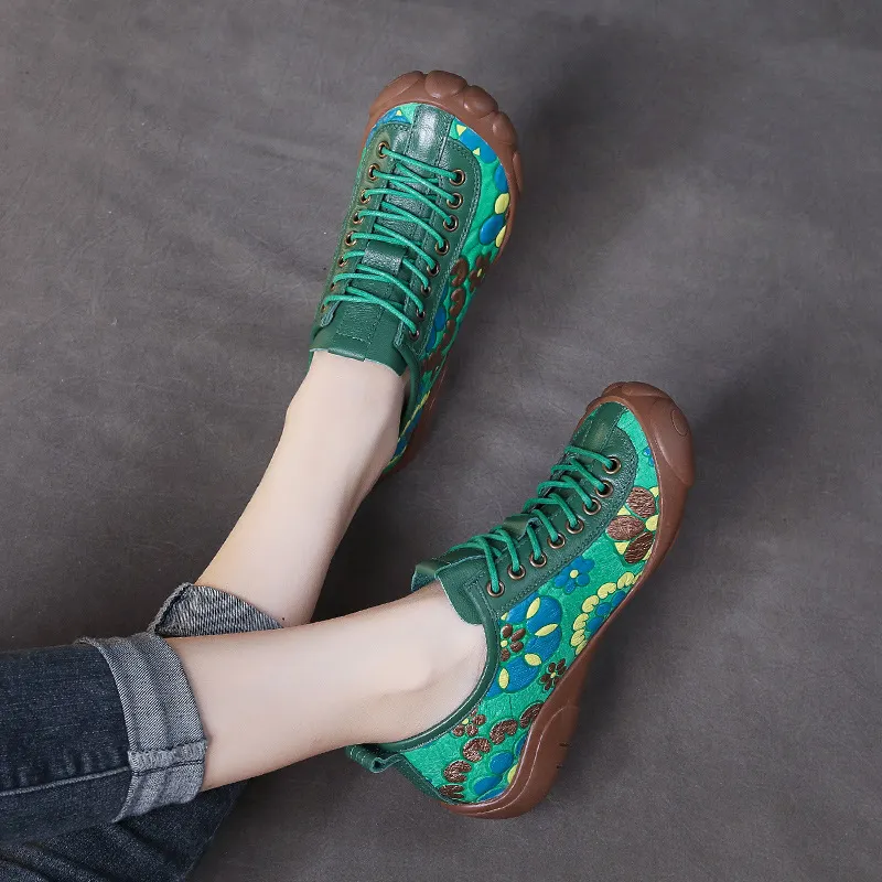 Yyvonne Style Retro Hand Leather Single Shoes Autumn Head Cowhise With Flat Base Soft-Soled Women's Shoes Low Heel