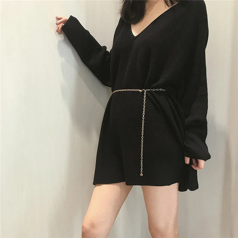 Women Thin Chain  Female Gold Silver Waist Body Small Dress Chain Belt Ladies Tassel Sequins Metal Belt ketting riem W3