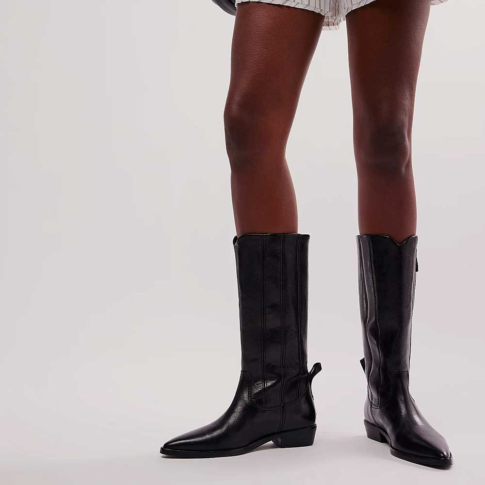 Black Pointed Toe Low Heel Mid Calf Boots for Women with Zipper Nicepairs