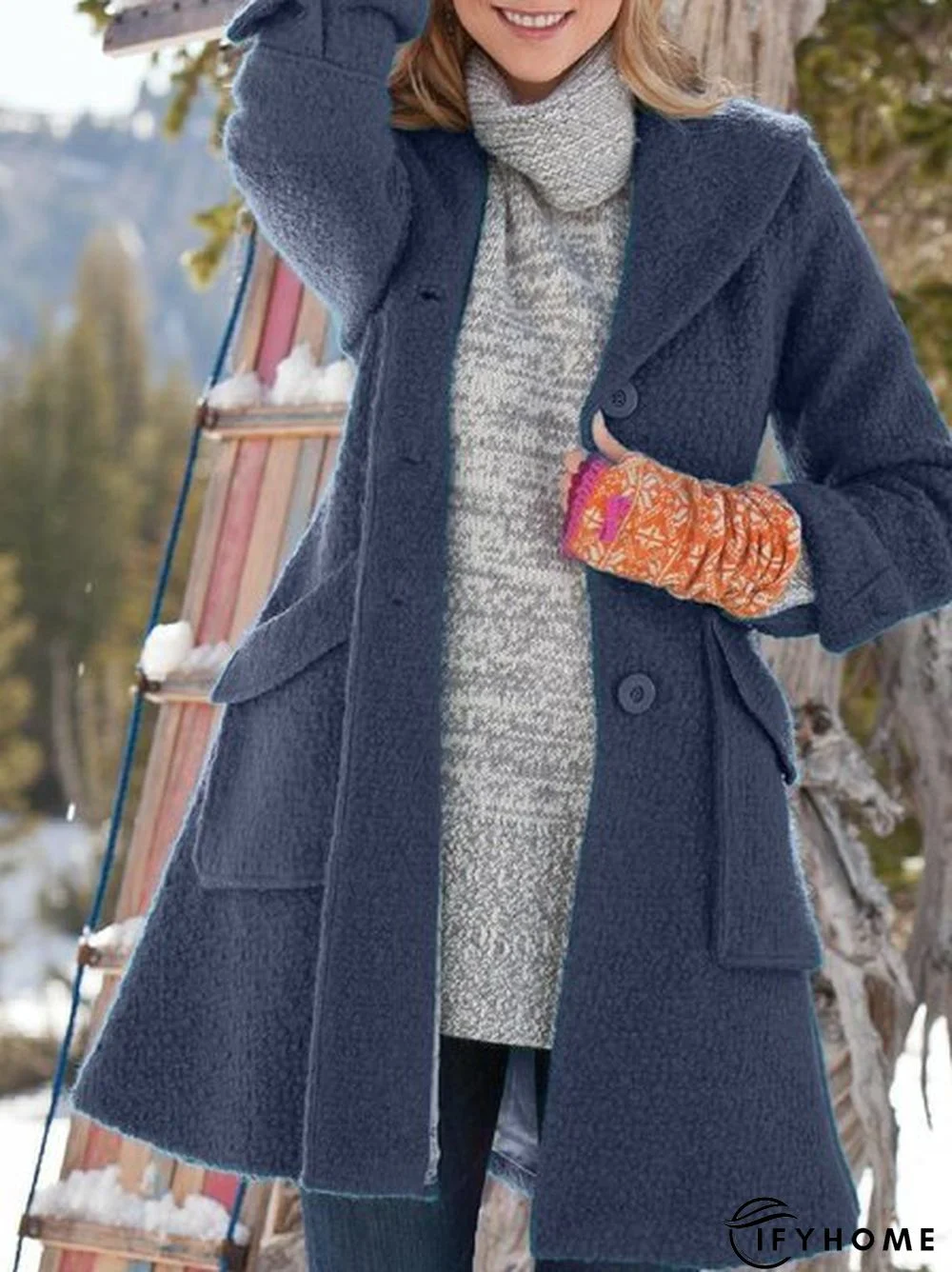 Shawl Collar Solid Vintage Long Sleeve Jacket | IFYHOME