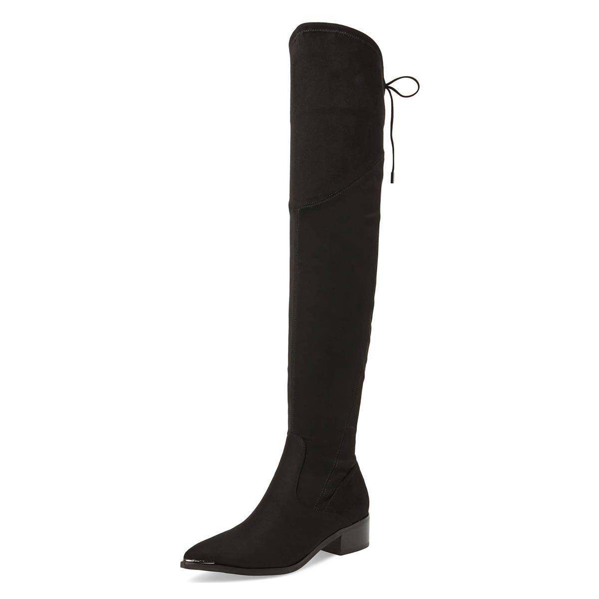 Vegan Suede Pointed Toe Back Laced Over The Knee Boots for Women Nicepairs