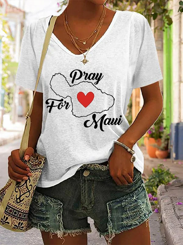 Women's Pray For Maui Print Casual T-Shirt