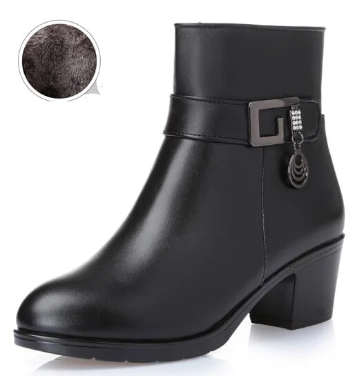 Vstacam 2022 genuine leather  Women's warm booties winter boots brown ladies heel boots  adult fashion Villus boots