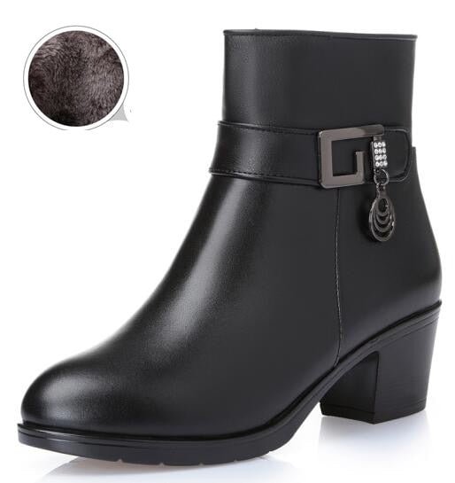 AIYUQI 2021 genuine leather  Women's warm booties winter boots brown ladies heel boots  adult fashion Villus boots