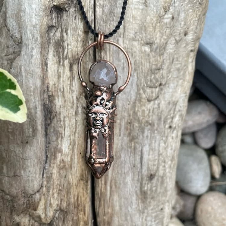 Olivenorma Coppery Clear Crystal Sun Face Necklace