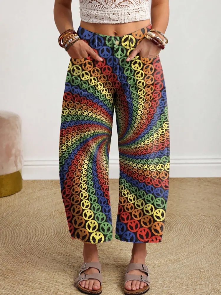 Women's Multicolor Hippie-print Artwork Denim Jeans