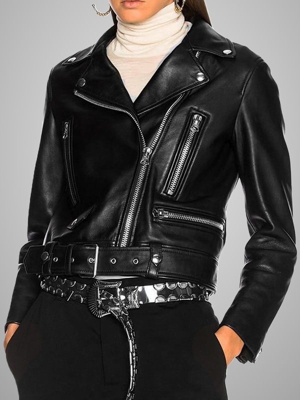 Motor Cool Shawl Collar Belt Buttoned Basic PU Leather Jacket