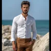 Men's Vintage Cotton and Linen Solid Color Mid-collar Long-sleeved Shirt