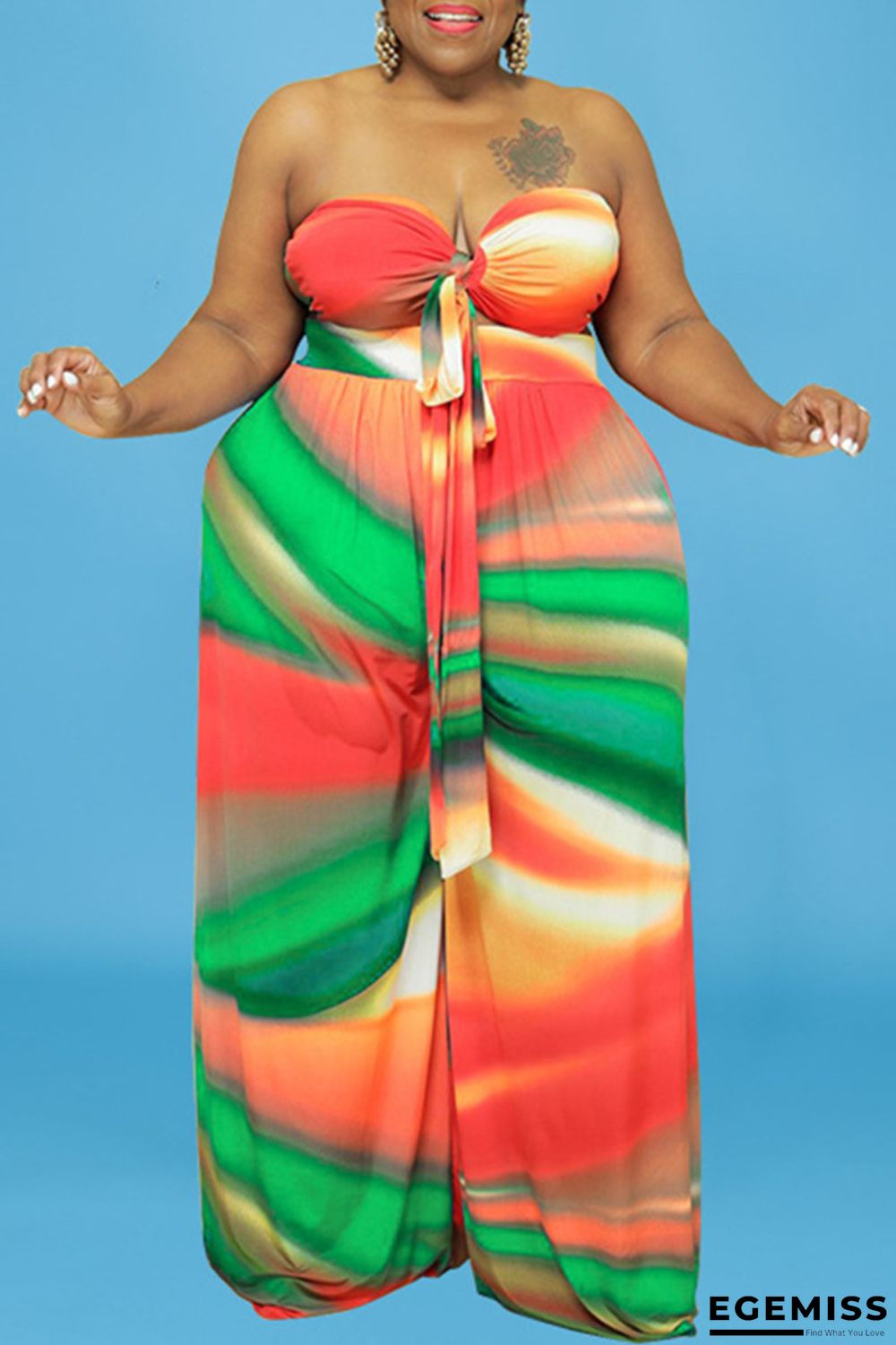 Green Fashion Sexy Print Backless Strapless Plus Size Two Pieces | EGEMISS