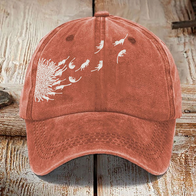 Comstylish Abstract Creative Dandelion And Cat Washed Sun Hat