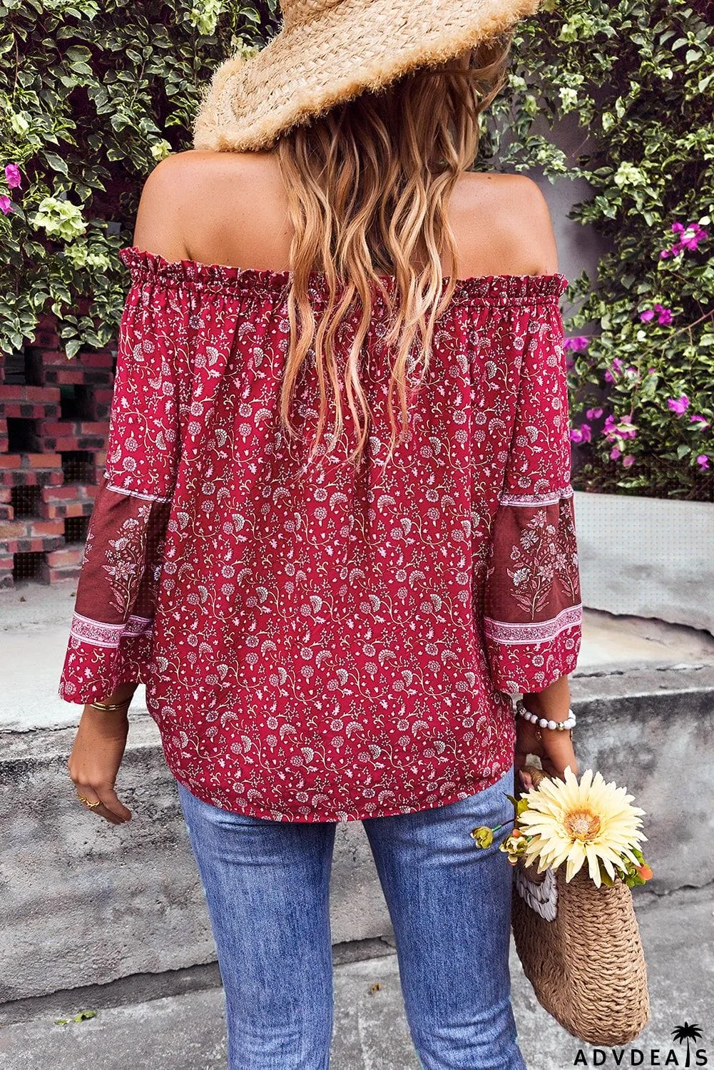 Boho Off-shoulder Floral Print Blouse