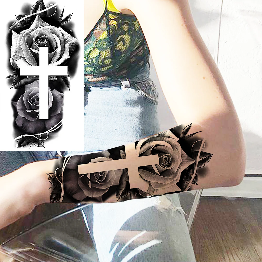Sdrawing Rose Flower Temporary Tattoos For Women Adults Realistic Vampire Wolf Scary Snake Crown Fake Tattoo Sticker Arm Tatoos
